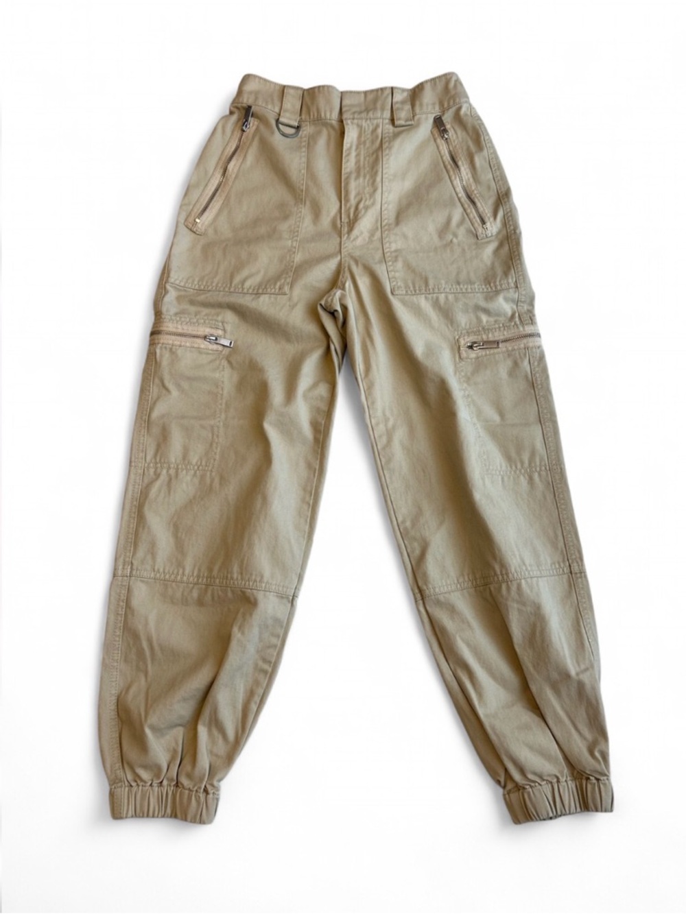 ARITZIA Utility Joggers Cargo Pants S, in Light Khaki Zipper Pockets Elastic Hem